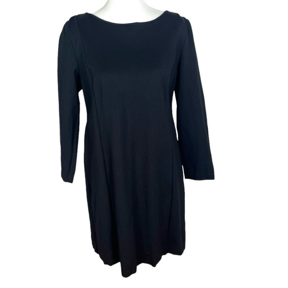 J Crew Black Ponte Stretch Long Sleeve Shift Dress Size L